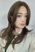 画像5: front ＆つむじlace wigセンター分けハイレイヤーデザインカットセミロング【フォギーグレージュ】