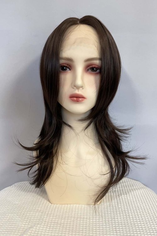 他の写真1: front ＆つむじlace wigセンター分けハイレイヤーデザインカットセミロング【ロゼブラウン】