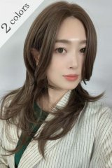 画像: front ＆つむじlace wigセンター分けハイレイヤーデザインカットセミロング【フォギーグレージュ】